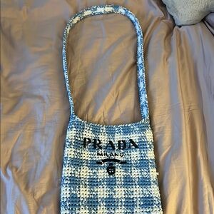 Prada Blue and White Checkered Shoulder Bag